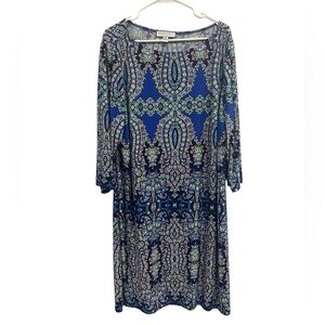 Maggy London Blue Kaleidoscope Ethnics Sheath Shift Dress Jersey Plus Size 20W